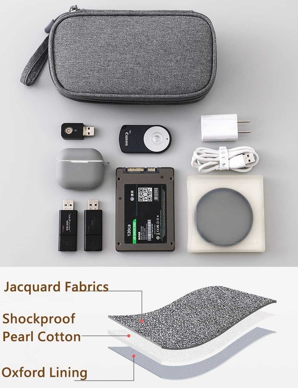 Double Layer Digital Accessory Storage Bag, Electronic Cable Organizer Bag, Multifunctional Travel Cable Organizer Bag, Electronic Accessories Case for Cables Adapters Chargers Wires Flash Disk (BK)