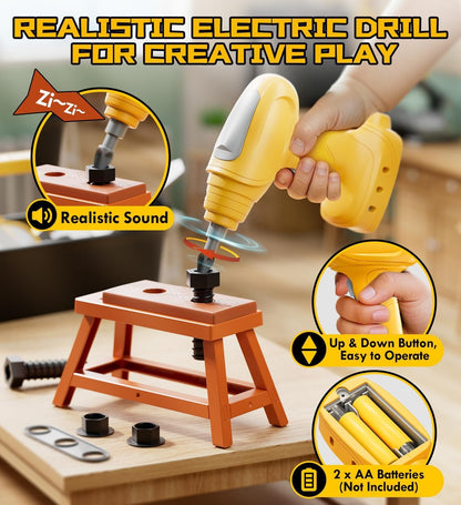 Lehoo Castle Kids Tool Set, Construction Toys Tool Box with Electric Drill & Take Apart Excavator, Pretend Play Kids Toddler Toys for Boys Girls Age 3 4 5 6 Years Old