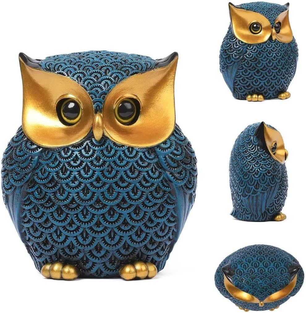 Artpaul Owl Statue Home Decor Accents Small Decor Items for Shelf Owl Figurines Home Decorations for Living Room Office Bedroom, Gifts for Owl Lover (Blue)