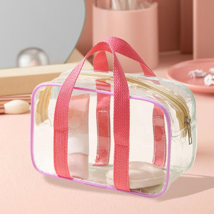 Clear Makeup Bag, Portable Airplane Cosmetic Pouch, Water Resistant Zipper Toiletry Organizer, Travel Case for Airport, Gym, School, Work, Beach, 7.87 x 3.15 x 4.33 inches, Transparent