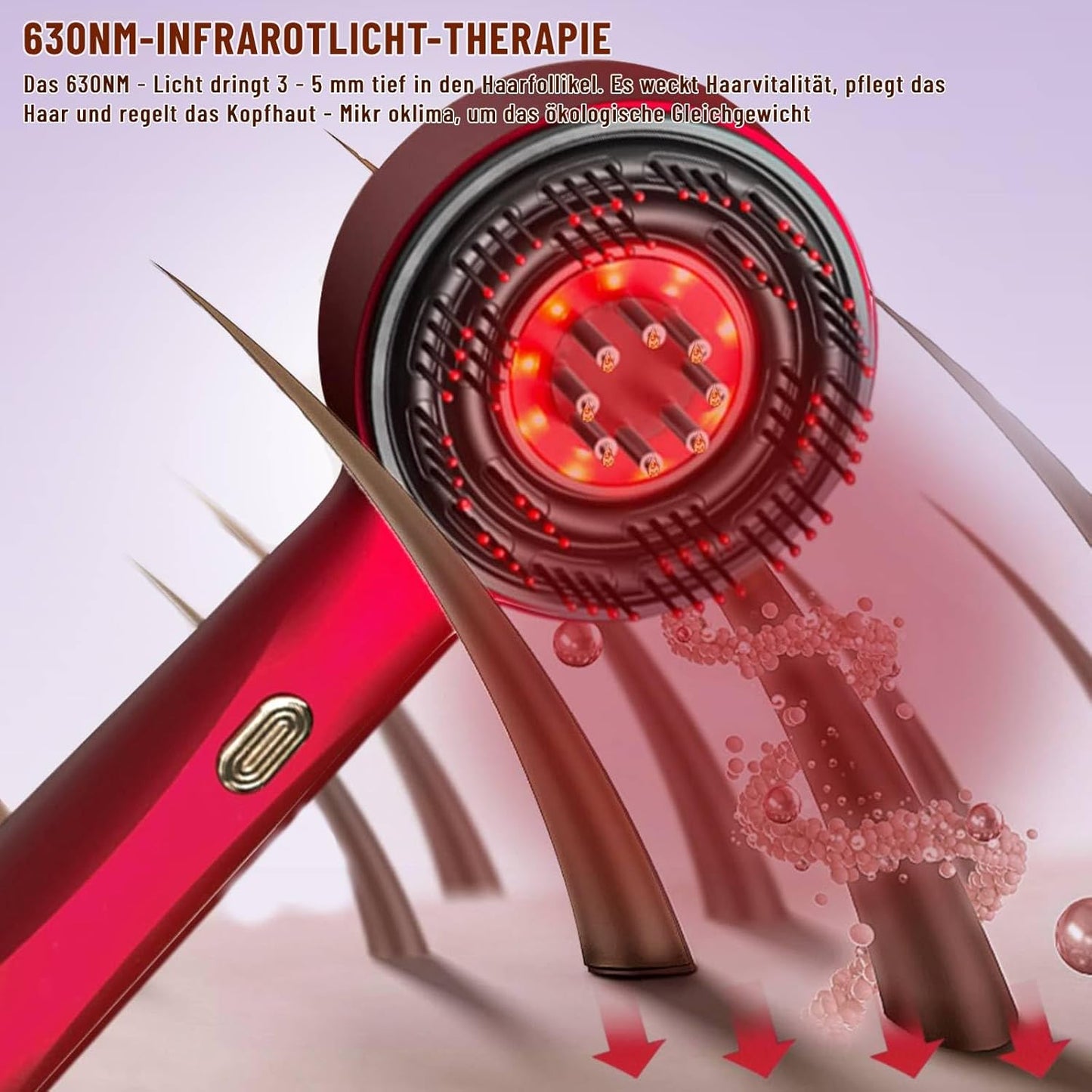 Electric Scalp Massager 3 in 1 Hair Applicator IPX6 Waterproof with 3 Massage Modes, Hair Applicator and Haa (Red Style)