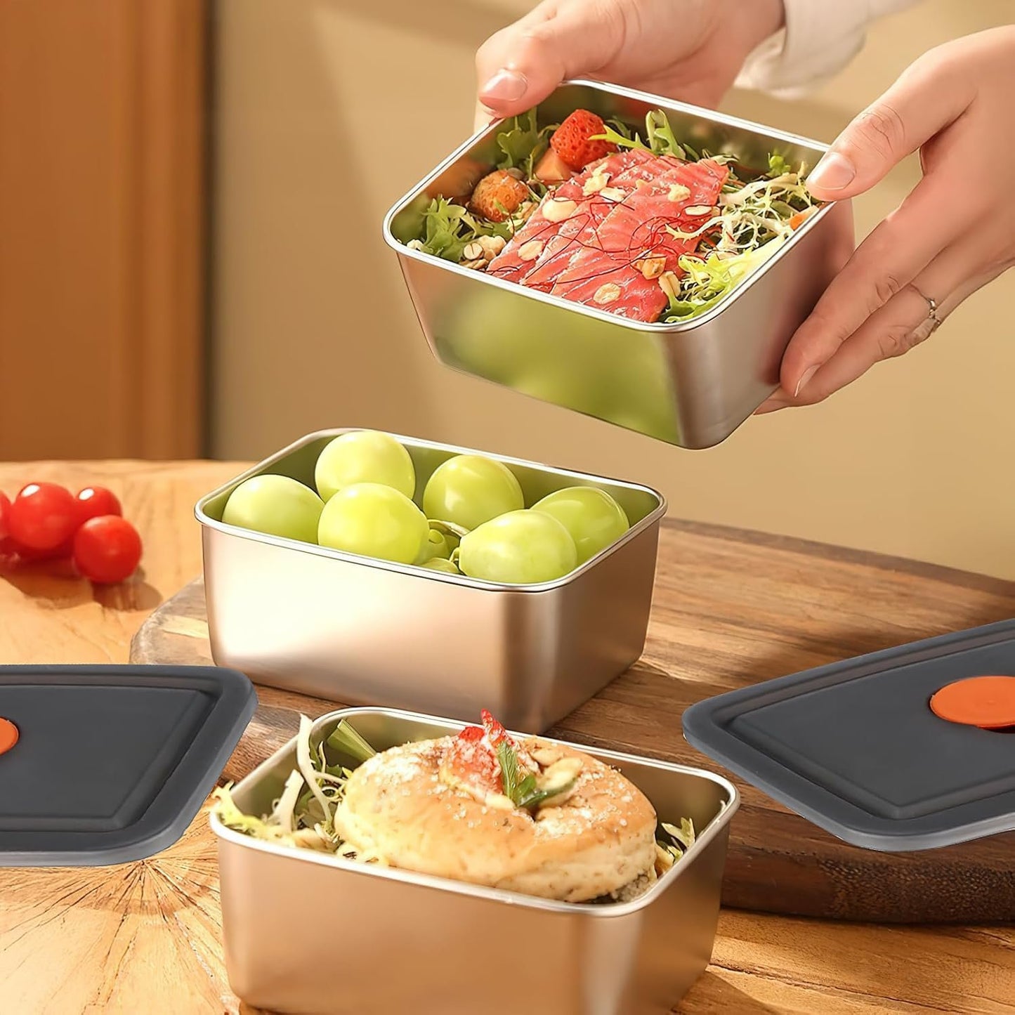 10 Pcs 304 Stainless Steel Food Containers with Lids 20 oz Airtight Bento Lunch Box, Metal Marinating Snack Containers Food Storage Containers Box for Lunch, Leftovers, Dishwasher & Freezer Safe