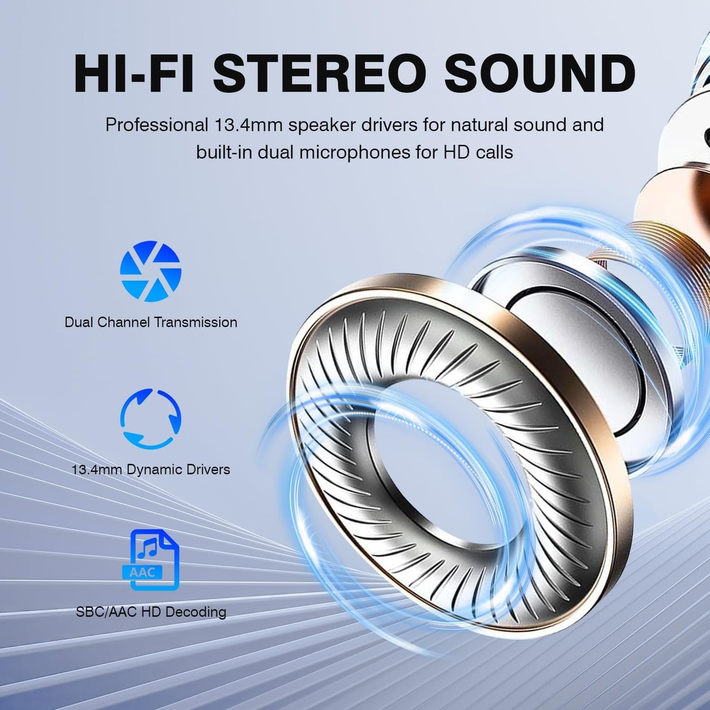 Bluetooth Earbuds Wireless 5.3 LED Display Headphones with ENC Mic,40H Bluetooth Earphones in Ear Deep Bass Stereo Sound,Mini Ear Buds IP6 Waterproof,Touch Control for Work Sport