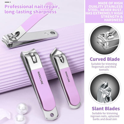 13-In-1 Nail Kit, Manicure Set with Tweezers/Nail File/Nail Clippers/Cuticle Trimmer/Facial Care Tools, Professional Manicure & Pedicure Set, Travel Portable Nail Cutter Set for Men Women (Purple)
