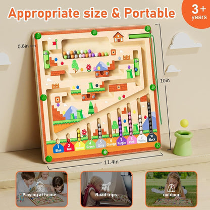 Magnetic Color and Number Maze, Montessori Toys for 3+ Year Old, Wooden Puzzle Activity Board, Learning Educational Counting Matching Toys for Toddlers and Kids Boys Girls Preschoolers 3 4 5 Years Old