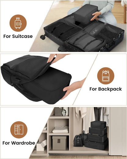 Besttravel 7-Piece Travel Organizer Backpack Travel Essentials Travel Organizer Waterproof Packing Cube Black