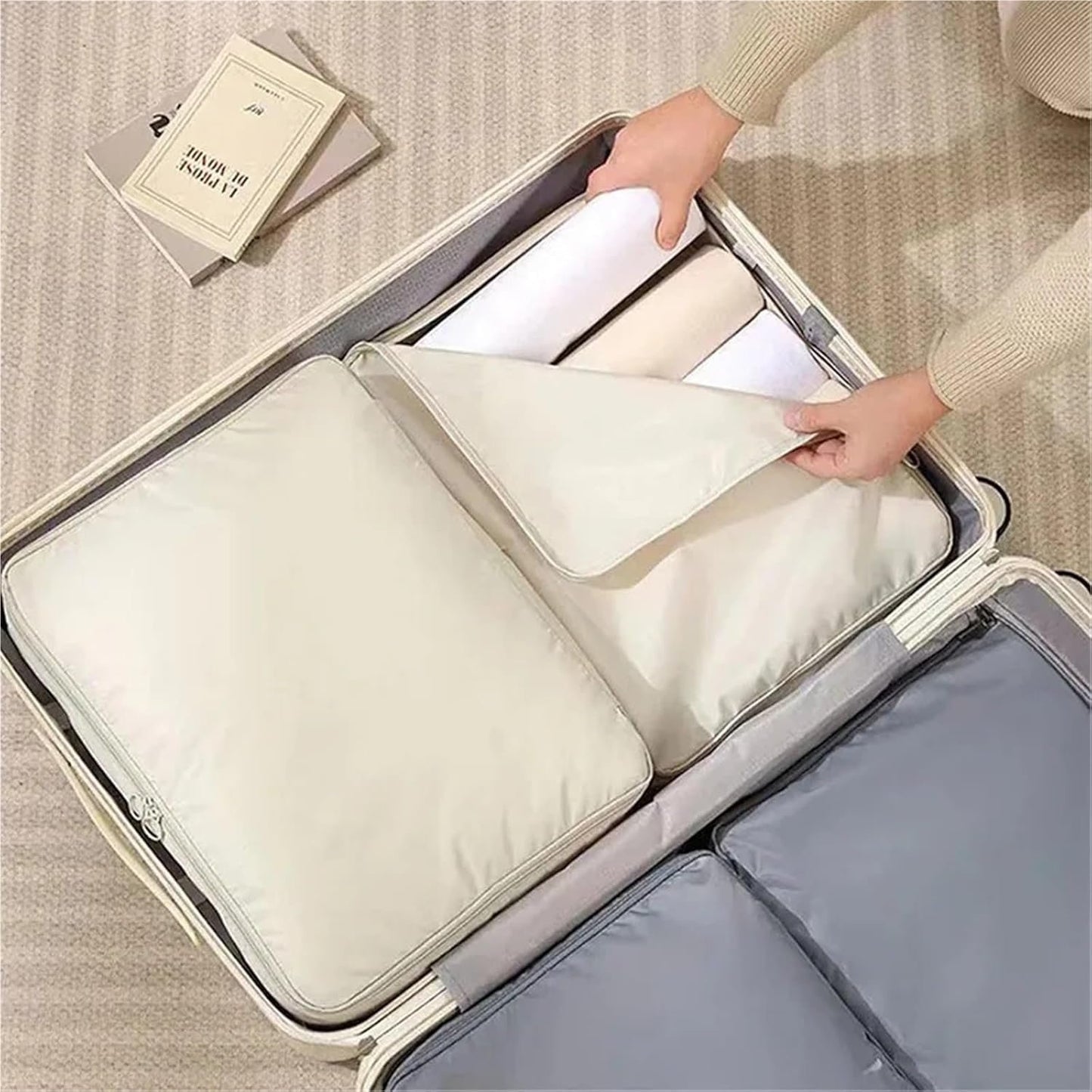 Baskets for closet organization Large Travel Compression Packing Box Portable Luggage Clothes Storage Bag Waterproof Drawer Bag(Blue,M36x26x10cm)
