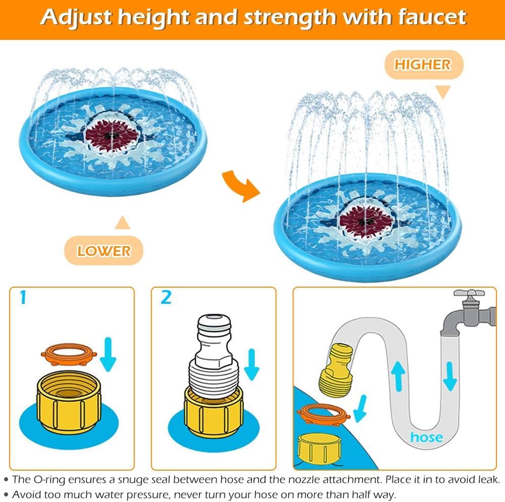 Jasonwell Splash Pad Sprinkler for Kids 68" Splash Play Mat Outdoor Water Toys Inflatable Splash Pad Baby Toddler Pool Boys Girls Children Outside Backyard Dog Sprinkler Pool for Age 1 2 3 4 5 6 7 8 9