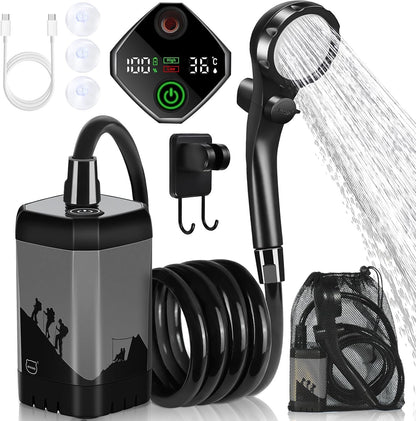 MIAOKE Upgrade Portable Camping Shower, 7800mAh Electric Outdoor Shower, Rechargeable Pump with Intelligent Digital Display, Temperature Display, Shower Head for Camping, Hiking