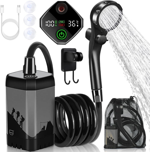 MIAOKE Upgrade Portable Camping Shower, 7800mAh Electric Outdoor Shower, Rechargeable Pump with Intelligent Digital Display, Temperature Display, Shower Head for Camping, Hiking