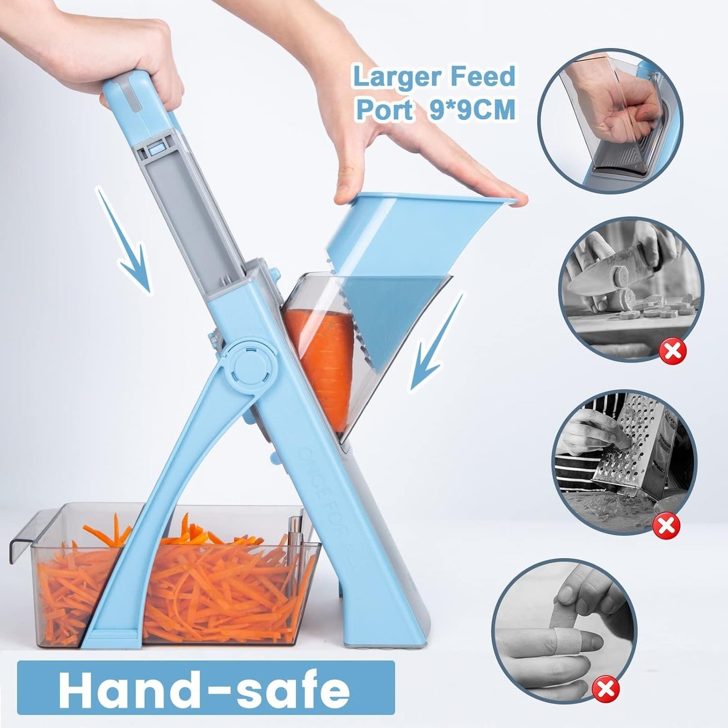 SUPMAKIN Safe Mandoline Slicer, Adjustable Thickness Potato Slicer Vegetable Chopper, Multi Slicer, Julienne + Dicer Kitchen Chopping Artifact (Blue)