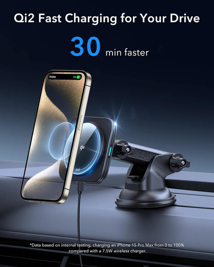 ESR for Qi2 15W MagSafe Car Mount Charger, Qi2-Certified MagSafe Car Charger, Dashboard/Windshield Magnetic Wireless Car Charger, Car Phone Mount for iPhone 16/15/14/13/12, S25, Fast Charging, Black