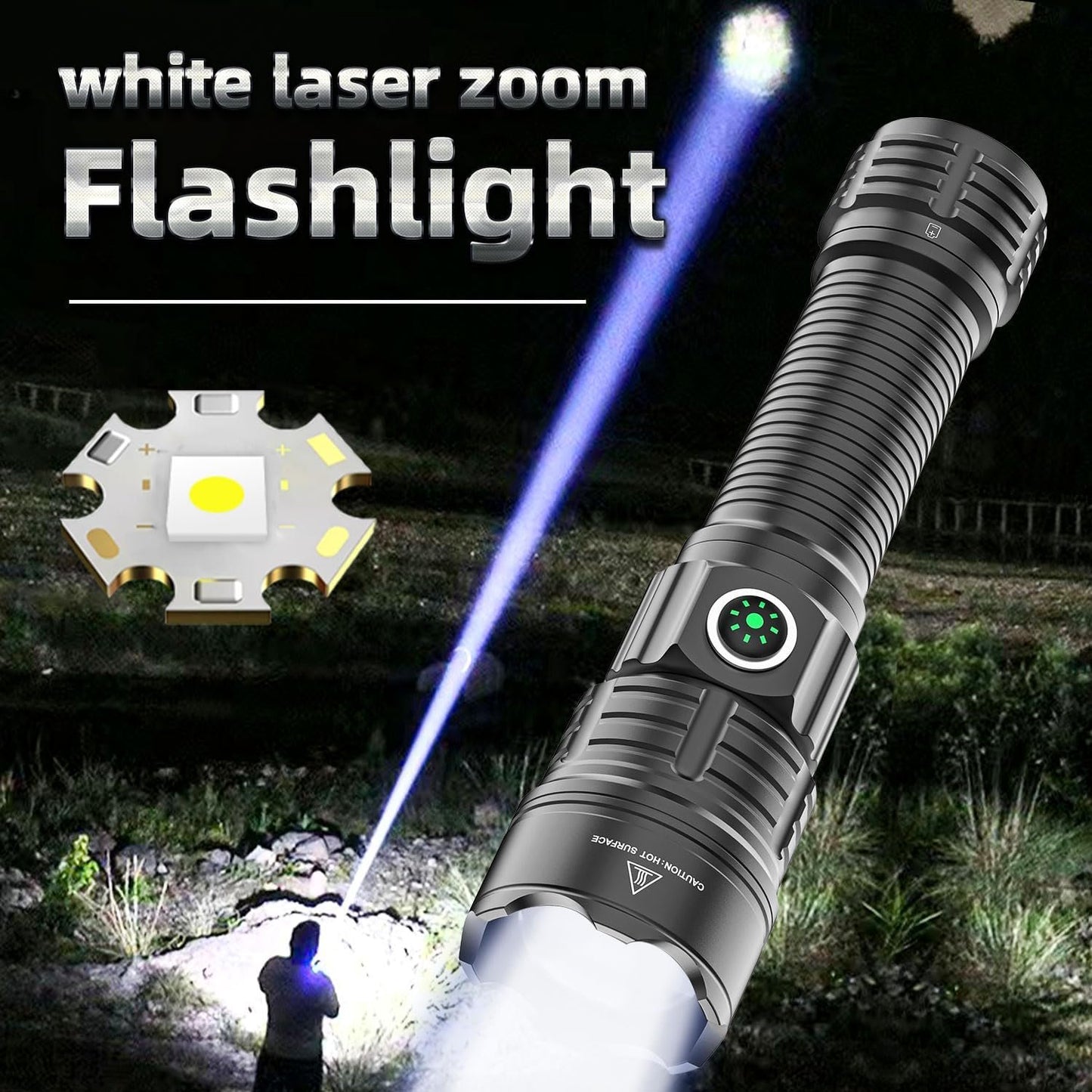 haixnfire Outdoor Camping Tactical Flashlight Type-C USB Rechargeable 6000 lumens 3 Light Mode Telescopic Zoom LED Guide Light Pressure Switch Picatinny Rial Flashlight