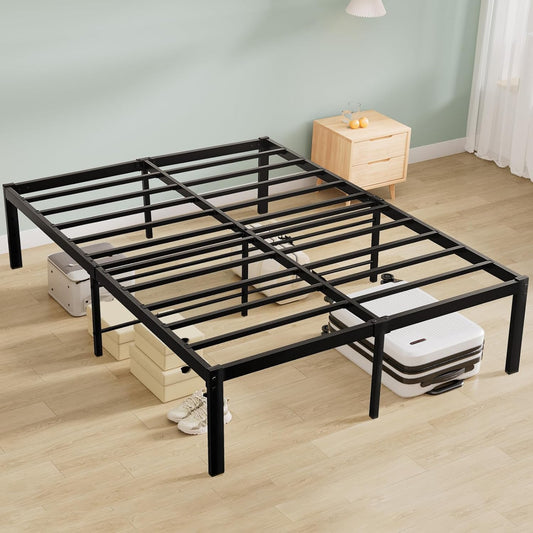 Levede 40cm Queen Bed Frame Metal Bed Base,Industrial Bed Frame,Steel Slat Mattress Support,Under Bed Storage,Reserved Holes for Headboard,Bedroom Furniture,Easy Assemble,Black