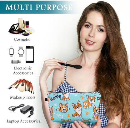Sibba Canvas Cosmetic Bag, Small Money Bag, Hook & Loop Closure Pen Holder, Cosmetic Bag, Makeup Organizer, Travel Accessories for Teenagers and Girls, Shiba Pattern, Bag Organizer