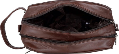 Liberty Leather- Brown Genuine Leather Toiletry Travel Bag for Men and Women, Dopp Kit, Bathroom Organizer Shaving Bag, Cosmetic Bag for Women, Hygiene and Grooming Kit Organizer