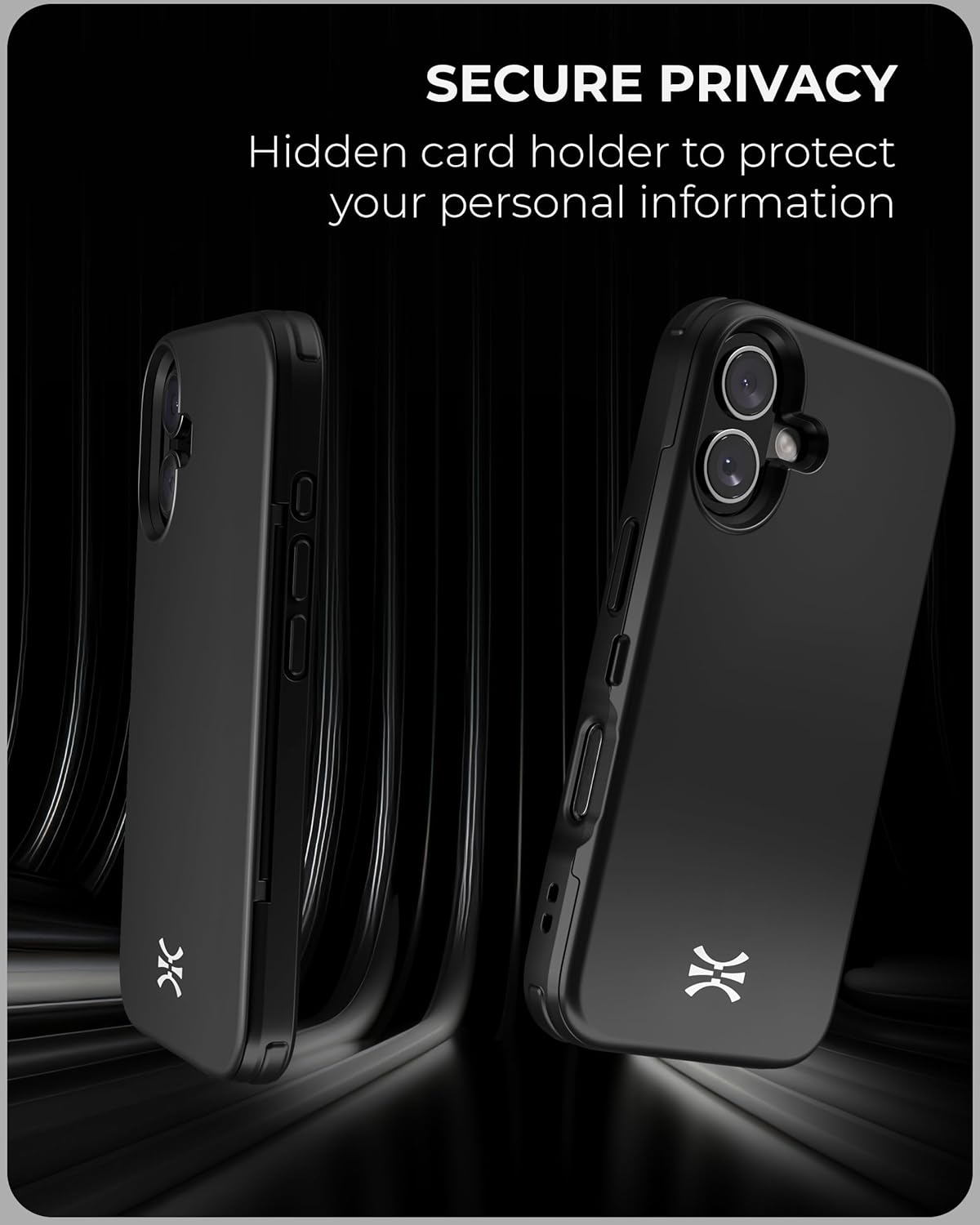 TORU CX Slim for iPhone 16 Case Wallet | Protective Shockproof Heavy Duty Cover with Hidden Card Holder & Card Slot | Mirror & Wrist Strap Included - Black