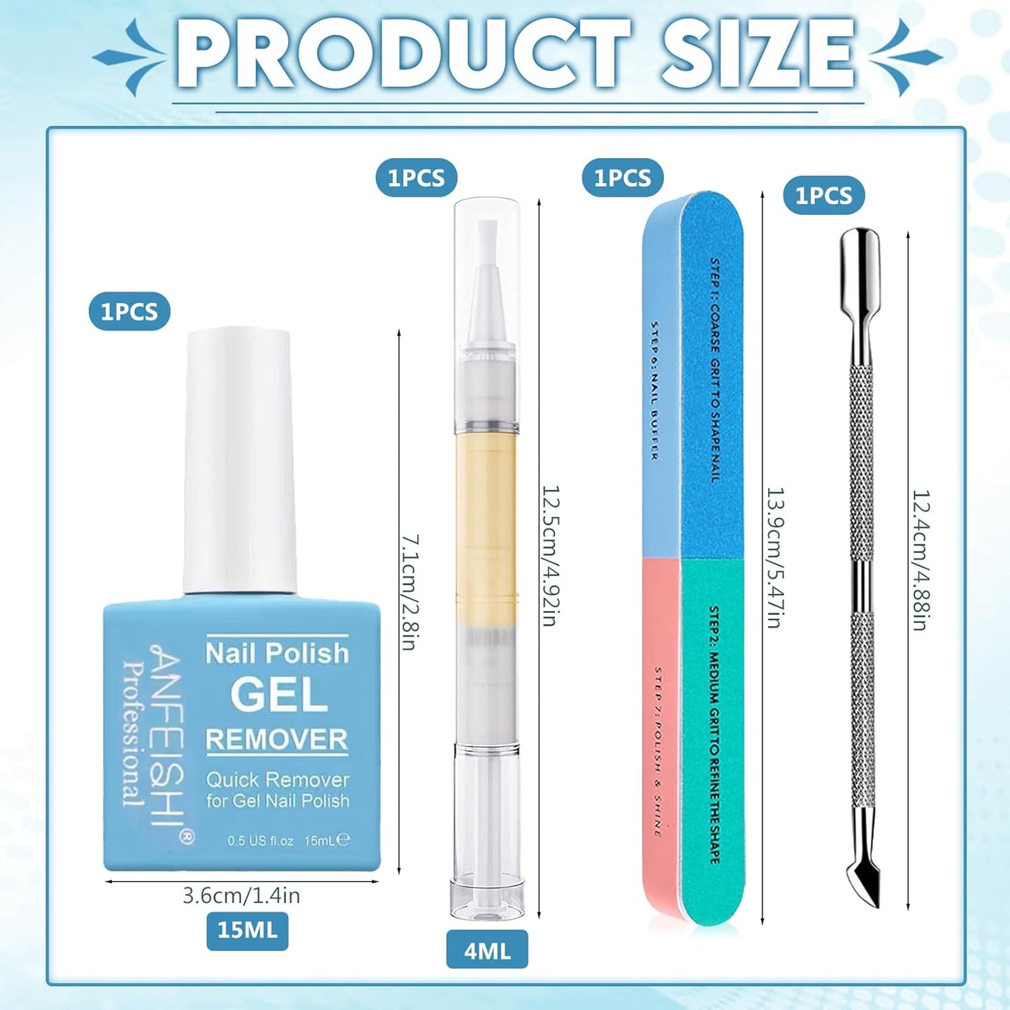 Semi-Permanent Nail Polish Remover 15 ml, Semi-Permanent Nail Remover with 2 ml Nail Care Pen, Cuticle Pusher and File, Nail Polish Remover in Gel, Quickly Polish in 3-5 Minutes