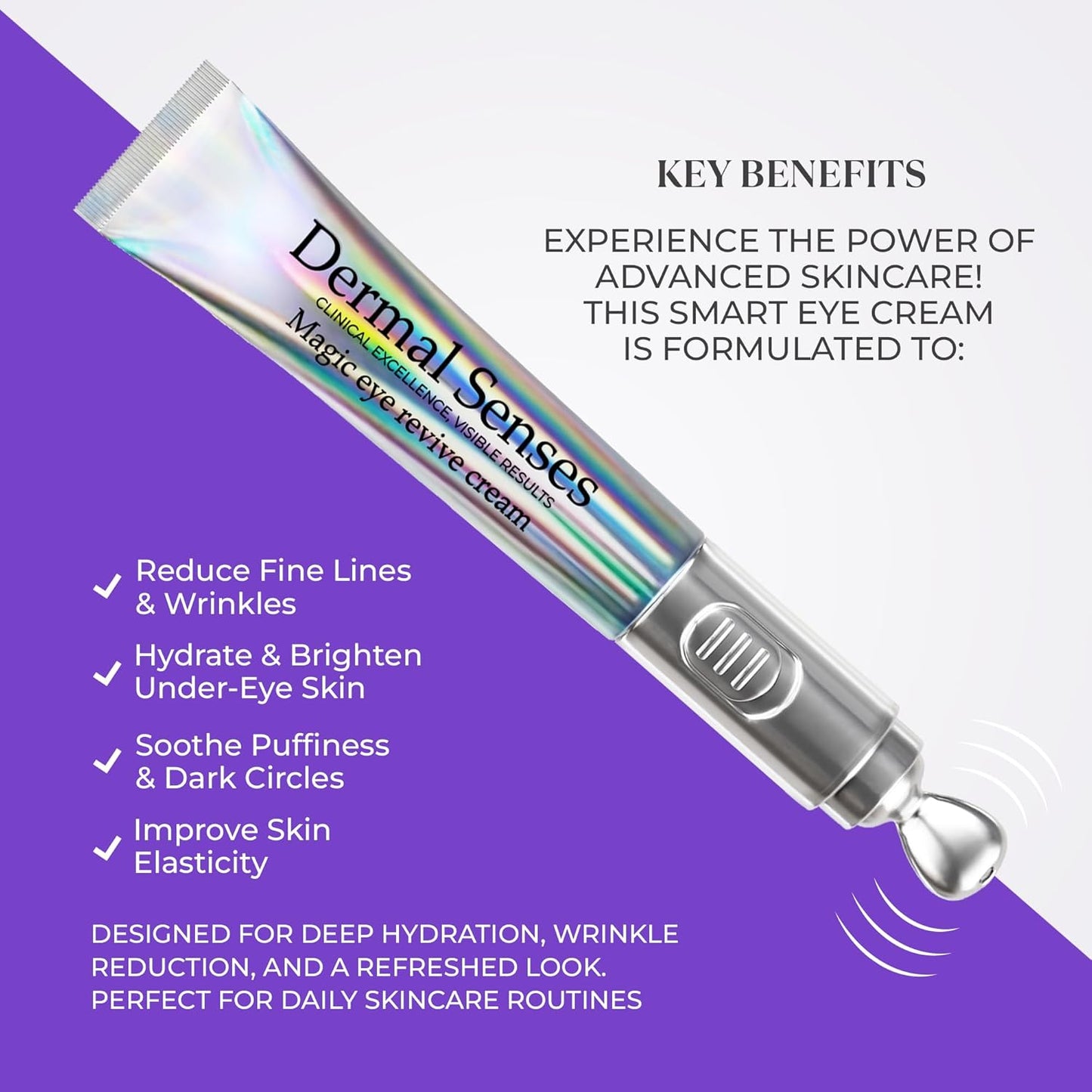 Magic Eye Revive Cream | Advanced Anti-Aging Treatment with Built In Viberating Massager | Hyderating, Firming & Brightening Formula | Anti Wrinkle, Fine Lines & Dark Circles, Puffiness & Under Eye Bags | Peptide Infused with Herbal Extracts