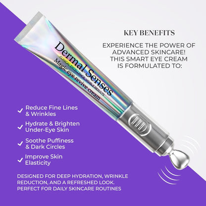Magic Eye Revive Cream | Advanced Anti-Aging Treatment with Built In Viberating Massager | Hyderating, Firming & Brightening Formula | Anti Wrinkle, Fine Lines & Dark Circles, Puffiness & Under Eye Bags | Peptide Infused with Herbal Extracts