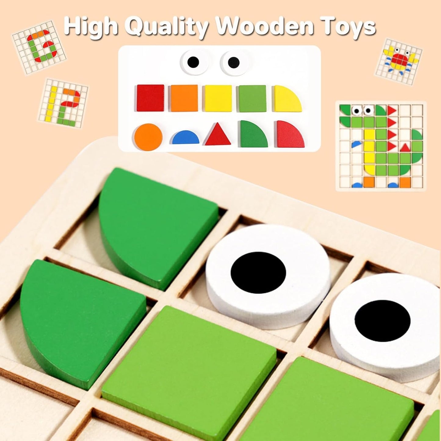 Wooden Mosaic Puzzle 120PCS Shape Pattern Blocks Preschool Learning Activities Educational Toys Shape Matching Game Montessori Toys for Toddlers Kids Boys Girls 3 4 5 Years Old