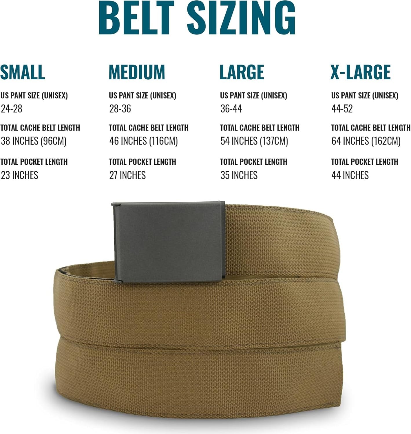 WAZOO Survival Gear Cache Belt, Anti-Theft Everyday Carry Belt for Travel and Outdoors - TSA Compliant, Stainless-Steel Buckle with Bottle Opener & Hidden Sleeve, Made in USA (Wolf Grey, Large)