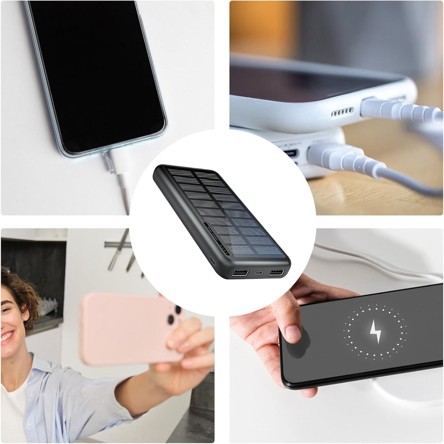 Ungtyb Solar Powers Bank, Portable Battery Charger, Compact Travel Accessory 10000mah Capacity Fast Charging for Camping, Hiking, Festivals, Flights, 5.59x2.72x0.67 Inches