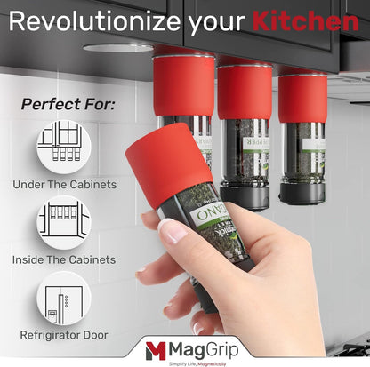 Magnetic Spice Jars Grip, RV Camper Kitchen Organization, Organization Must-Haves, Camper Must Haves, RV Kitchen Accessories, Motorhome Accessories, Tiny Home Kitchen Gadgets Space Saving 4pk Red