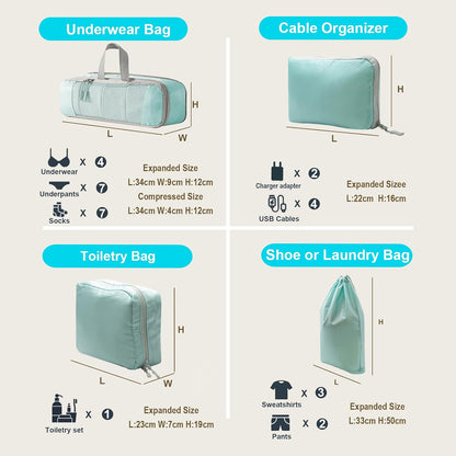 8 Pack Compression Packing Cubes for Travel, Lightweight Multi-size Compression Cubes, Travel Suitcase Luggage Organiser Bags for Clothes Shoe Toiletry Laundry Packing Organiser (Blue)