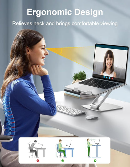 Niweya Laptop Stand for Desk, Adjustable Computer Stand, Aluminum Ergonomic Laptop Riser Holder Mount for Good Posture, Ventilated Cooling & Portable, for MacBook Air/Pro, All Notebooks 10-16