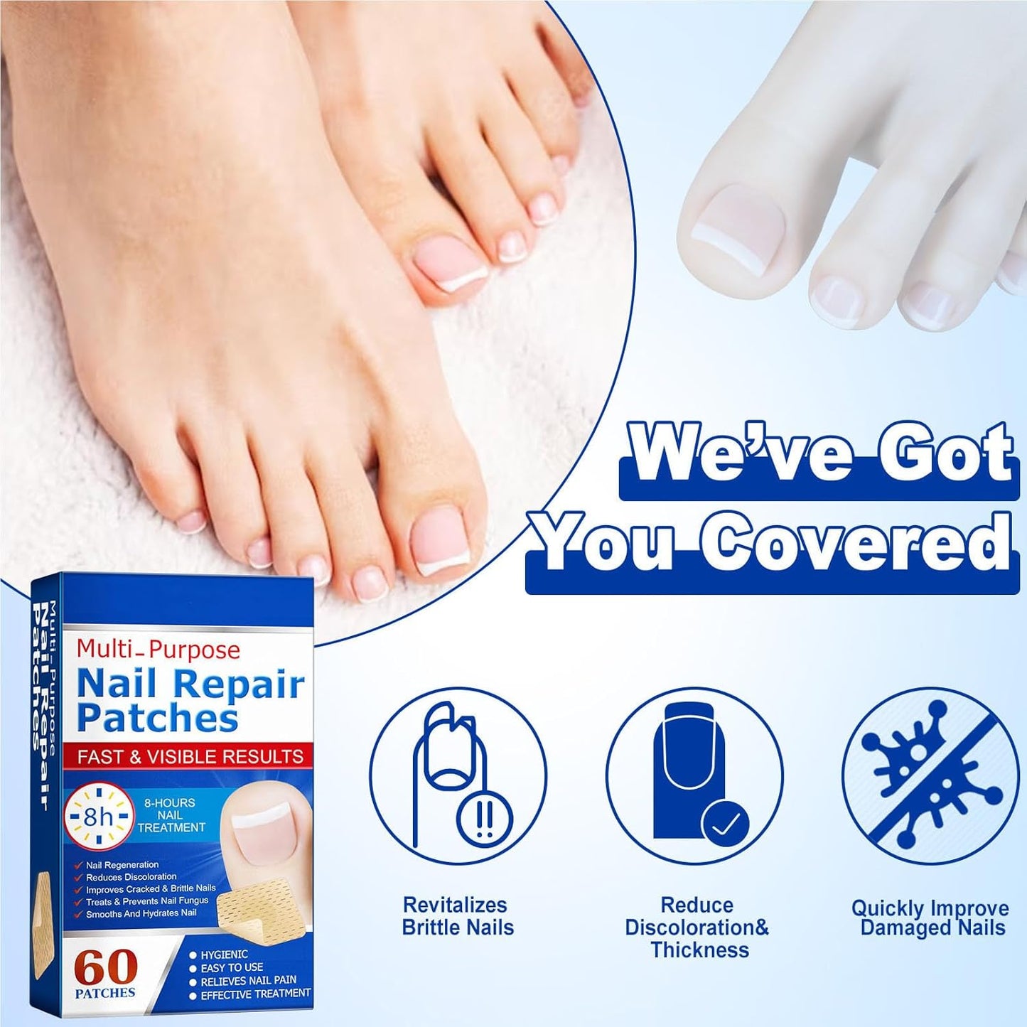 Nail Patches,Repair Patches,Care Pads,Made of Non-woven Fabric,Breathable, High Comfort,Cracked, Rough, Discolored, Brittle Nails,Restore Natural Radiance, Gentle Care,60 Tablets