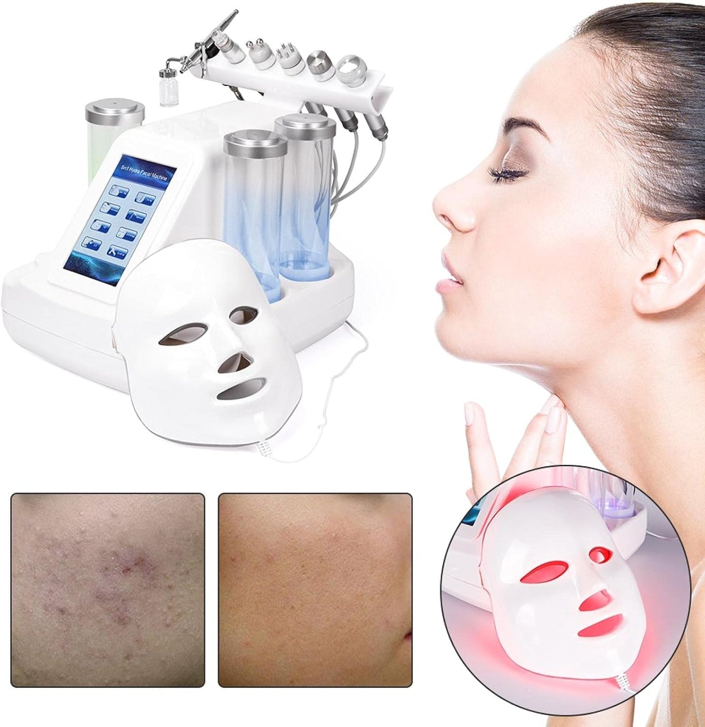 Hydrogen and Oxygen Beauty Tool 7 in 1 Vacuum Face Cleansing Water Oxygen Machine Clean Skincare Lift String Blackheads Device with 8IN1 Mask