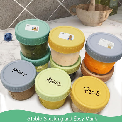 HuanShiJingXuan 20 Pack Glass Baby Food Storage Containers, 4 oz, Safe for Baby Food, Jams, Fruits, Salads, Jellies, Spices, Nuts, Homemade Desserts, Microwave & Dishwasher Safe, BPA Free Reusable