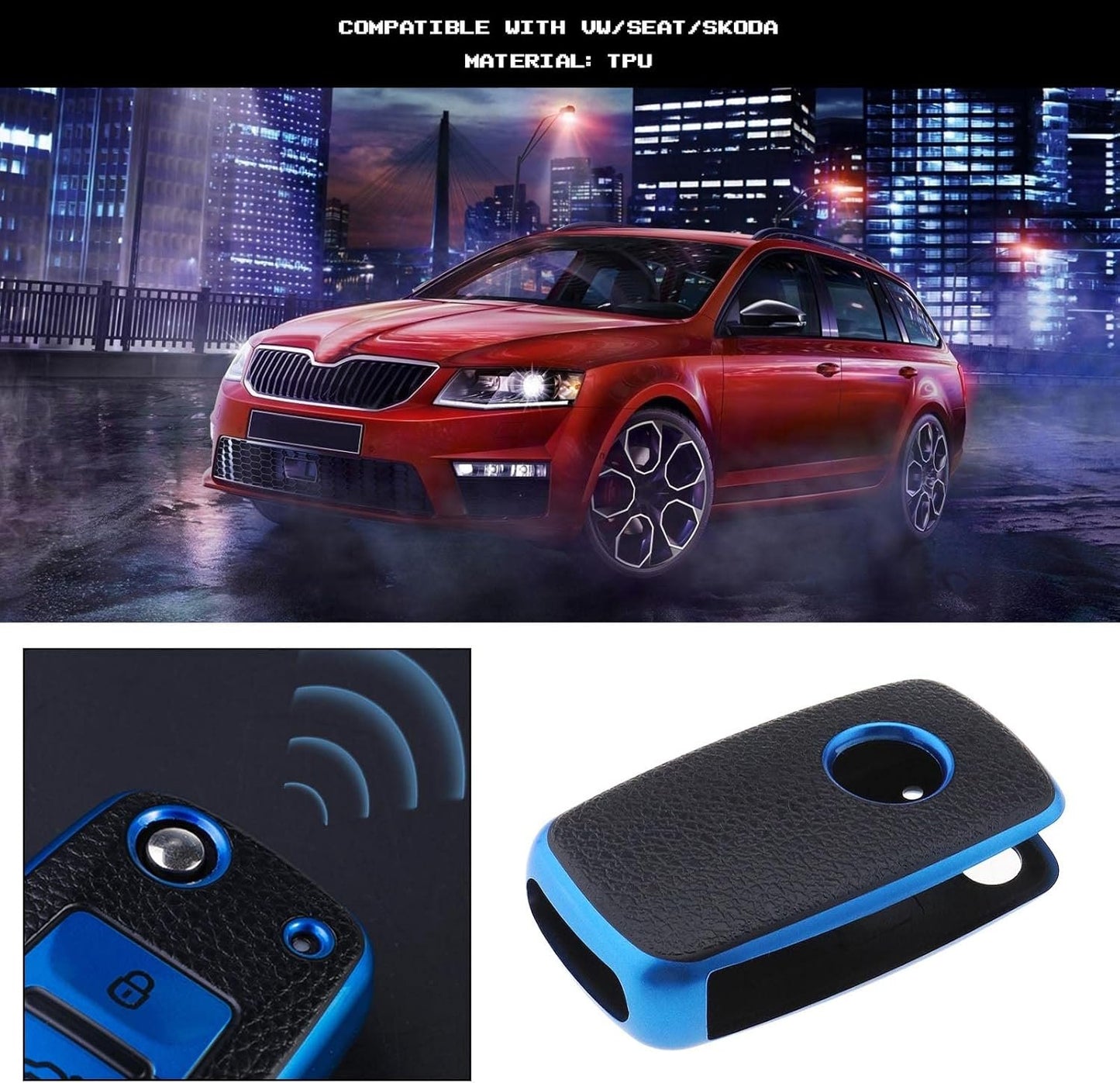 SING F LTD 3 Button Remote Car Key Case Shell Cover Flip Folding Key Protector Compatible with Altea Alhambra Fabia Citigo Automotive Interior Accessories Blue TPU