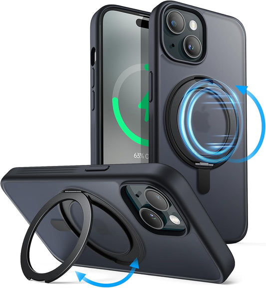 JETech 360 Degree Rotatable Ring Case for iPhone 15 6.1-Inch Compatible with MagSafe, Slim Shockproof Phone Cover with Stand & Ring Holder (Black)