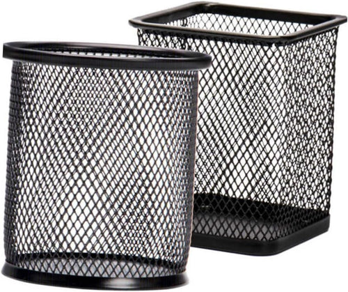 Tofficu 2 Pcs Black Iron Mesh Pen Holder Cylinder Cuboid Design for Office Organization Stylish Desk Storage for Home School and Workspaces