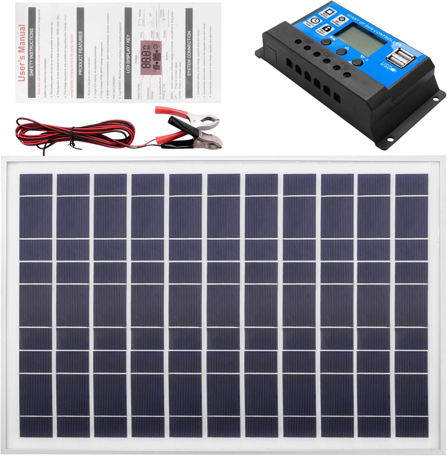 JUMYNOOY 30W 12V Solar Panel Battery Charger+40A Controller for RV Car Boat Home Camping, Black