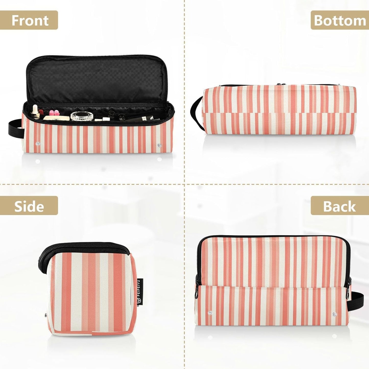 Borsa da viaggio per attrezzi per capelli a righe di salmone scuro per donne con tappetino in ferro portatile custodia da viaggio per strumenti caldi e accessori per la cura dei capelli Borsa da