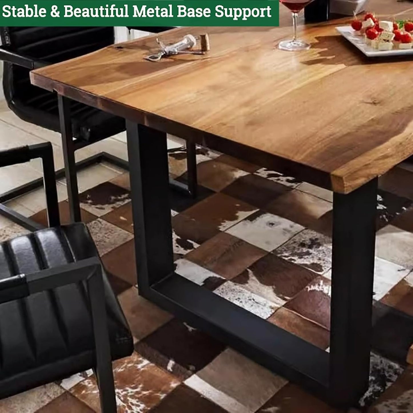 HM&DX Industrial Solid Wood Dining Table,Rectangle Kitchen Table Farmhouse Live Edge Dining Table,Wooden Table Top & Metal Base,Long Dining Room Table for 2,4,6,8(47.2" L x 23.6" W x 29.5" H, Brown)