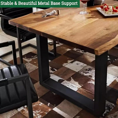 HM&DX Industrial Solid Wood Dining Table,Rectangle Kitchen Table Farmhouse Live Edge Dining Table,Wooden Table Top & Metal Base,Long Dining Room Table for 2,4,6,8(47.2" L x 23.6" W x 29.5" H, Brown)