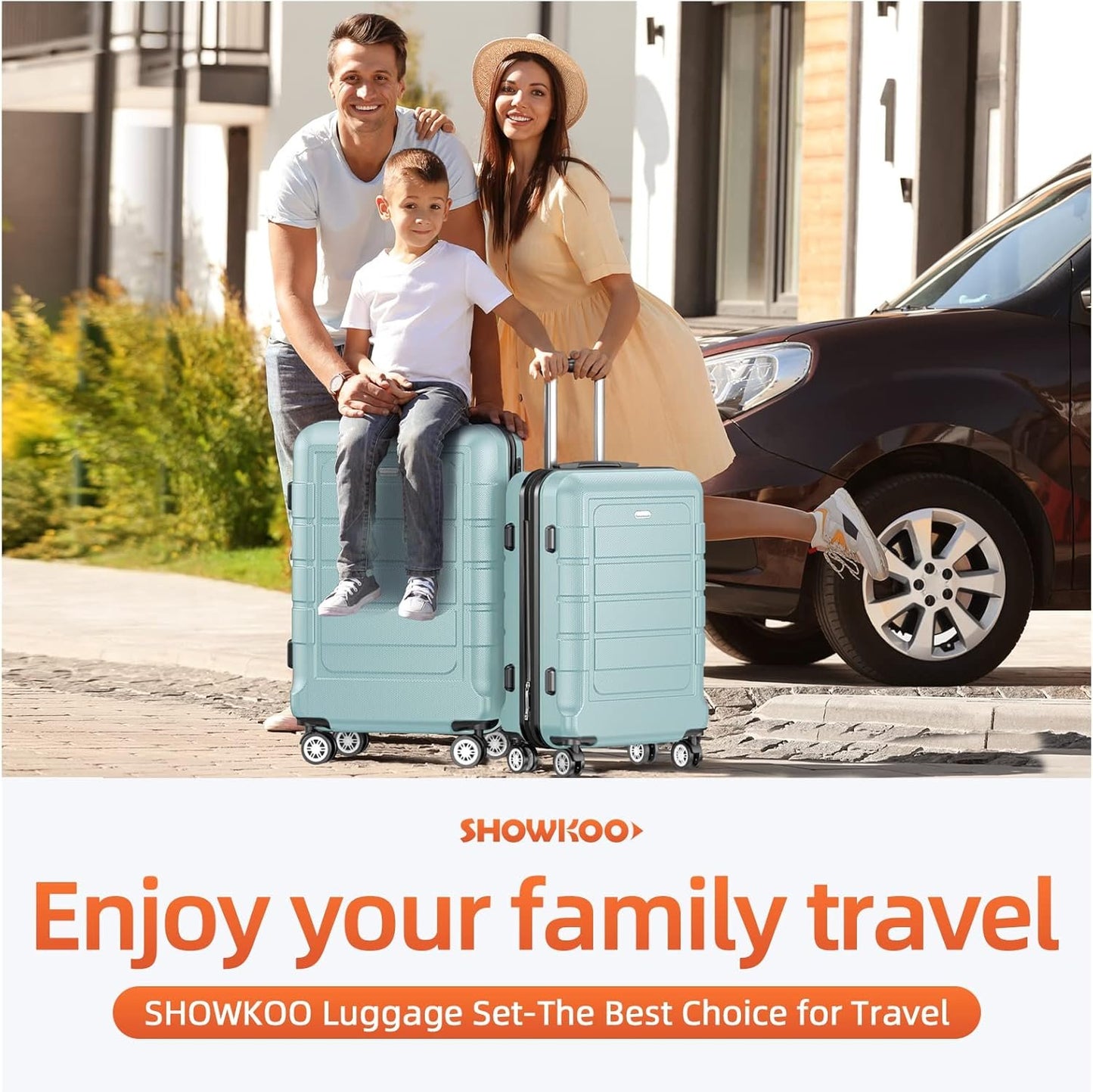 SHOWKOO Luggage Sets Expandable PC+ABS Durable Suitcase Double Wheels TSA Approved Lock Mint Green