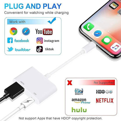 HDMI Adapter for iPhone, A-pple to HDMI Adapter, 1080P HD Apple to Digital AV A-dapter, iPad to HDM-I A-dapter for TV, Charging and Reading Simultaneously