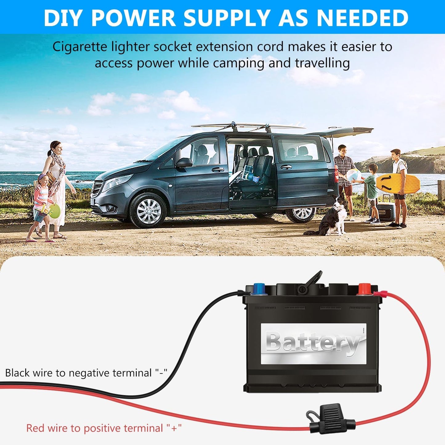 Hoembpn 2M Car Cigarette Lighter Socket Extension Cable 12V / 24V Cigarette Lighter Adapter 15AWG 20A Car Charger to Dual USB Port Cigarette Lighter 12 V/24 V for Car, Truck, Truck