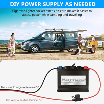 Hoembpn 2M Car Cigarette Lighter Socket Extension Cable 12V / 24V Cigarette Lighter Adapter 15AWG 20A Car Charger to Dual USB Port Cigarette Lighter 12 V/24 V for Car, Truck, Truck