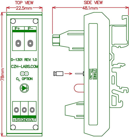 Slim DIN Rail Mount AC/DC Current Sensor Module, Based on ACS712. (+/-30Amp)