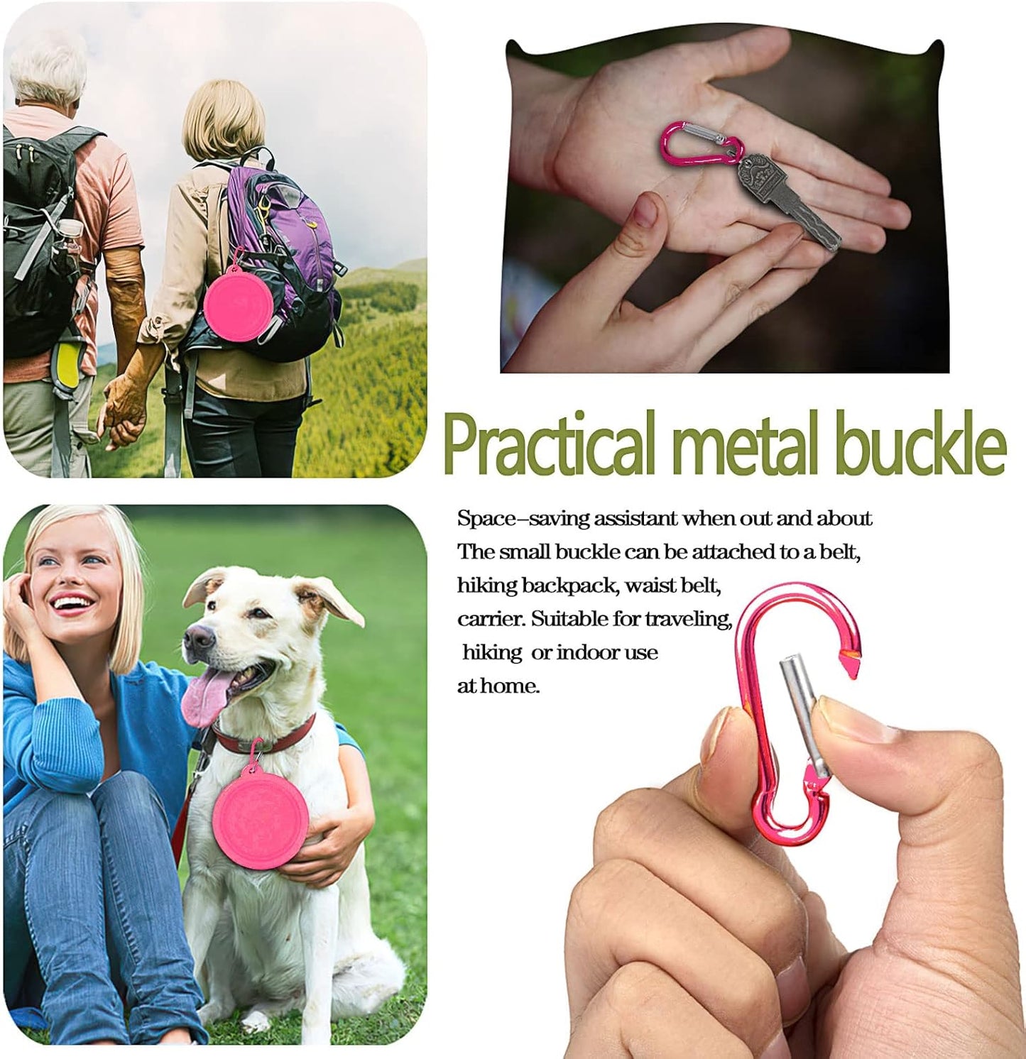 Collapsible Dog Bowl - Travel Dog Bowls with Lids & Carabiners, Portable Pet Bowls Silicone Feeding Watering Bowls Dish for Dogs Cats, 450ml/15oz Collapsable Doggy Bowl for Hiking Camping (Pink)