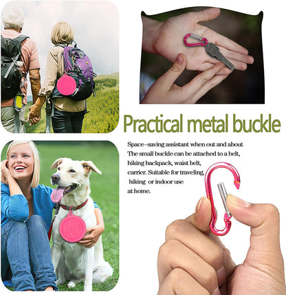 Collapsible Dog Bowl - Travel Dog Bowls with Lids & Carabiners, Portable Pet Bowls Silicone Feeding Watering Bowls Dish for Dogs Cats, 450ml/15oz Collapsable Doggy Bowl for Hiking Camping (Pink)