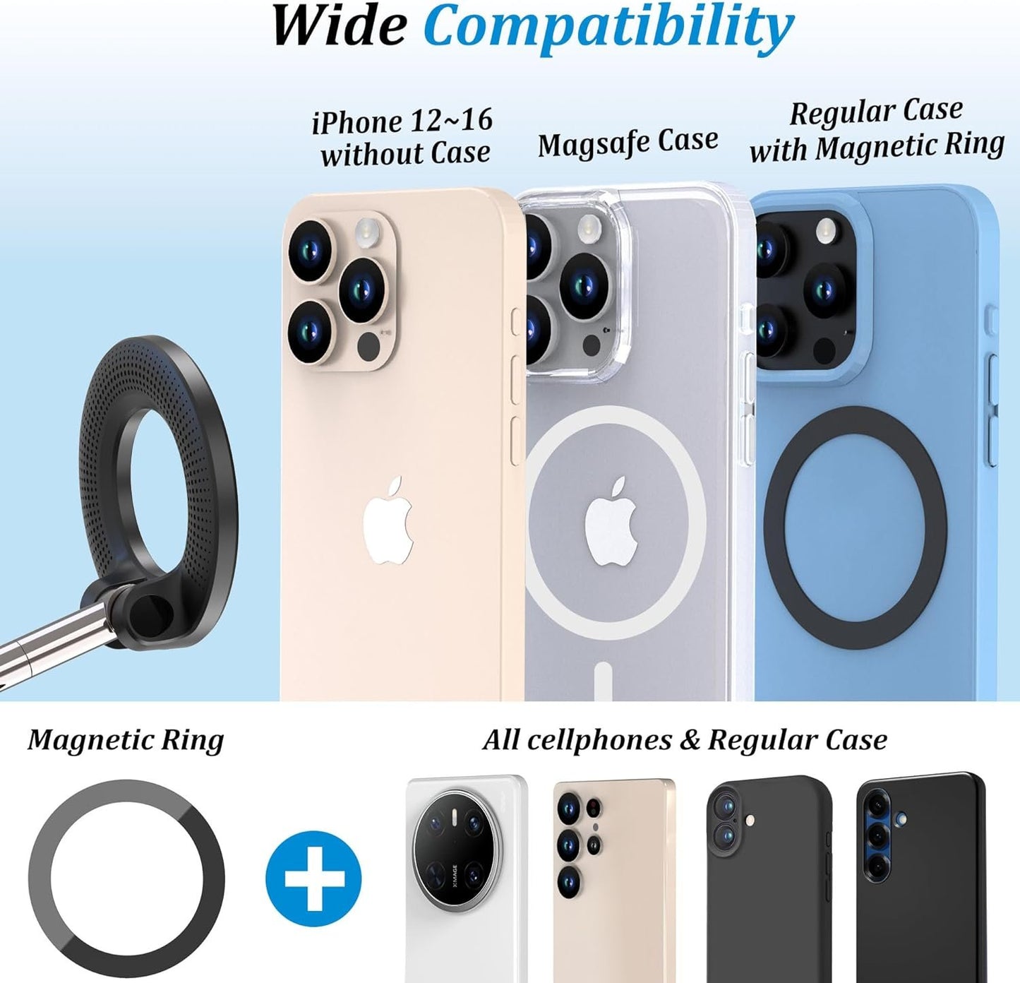 PlusAcc Vacuum Magnetic Car Phone Holder - Suction Cup Phone Mount 360° Rotatable Foldable Portable Strong Magnet Stand for iPhone 16/15/14/13 & Samsung in Gym, Mirror,Smooth Surface, All Vehicles