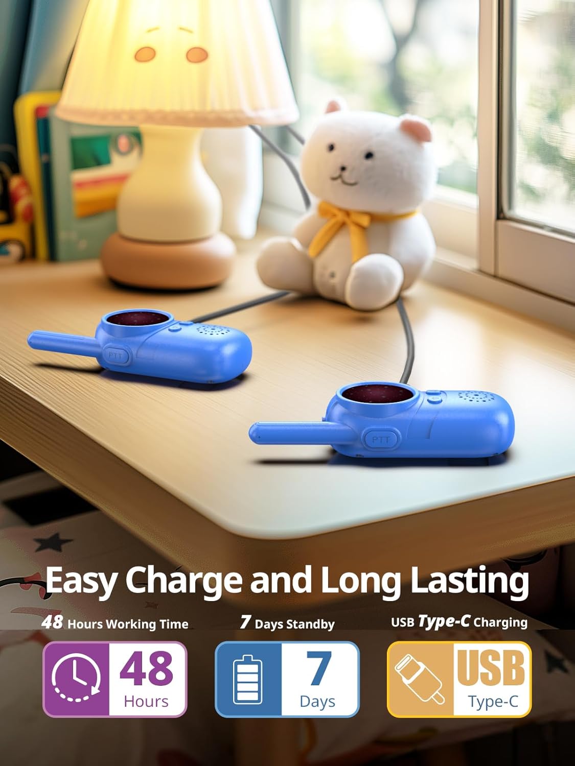 Inspireyes Rechargeable Kids Walkie-Talkie, 48 Hours Working Time, 3 Kilometers Long Range, Birthday Gifts for Boys Girls, Outdoor Toys for 3-12 Years Old Kids