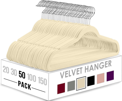 Utopia Home Pack of 50 Premium Non Slip Velvet Hangers - 360-degree rotatable Hook - Durable & Slim Coat -Pant Hangers - Ivory